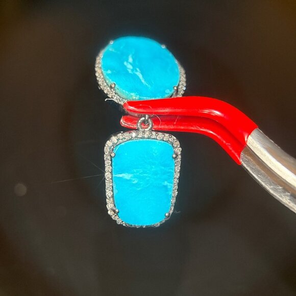Turquoise Black Crystals Earrings in - Picture 3 of 7